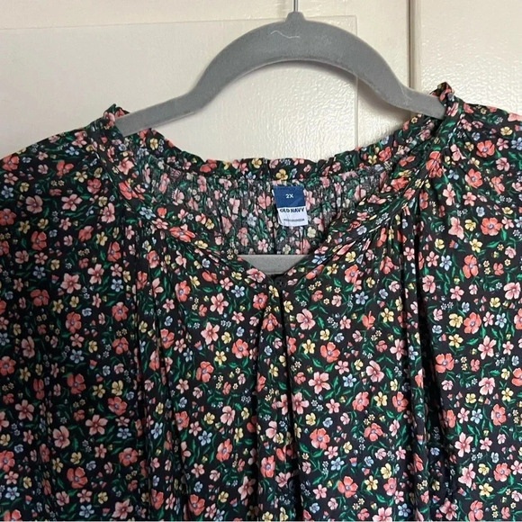 NWT Old Navy Black Floral Button Dress Raglan 3/4 Sleeve Plus Size 2X - Picture 3 of 12
